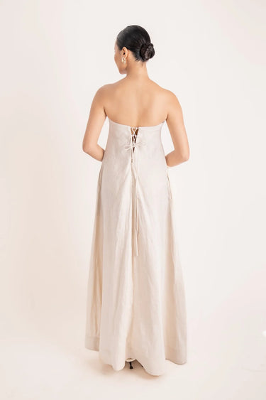 NAYA STRAPLESS DRESS BEIGE - STUDIO JO STORE